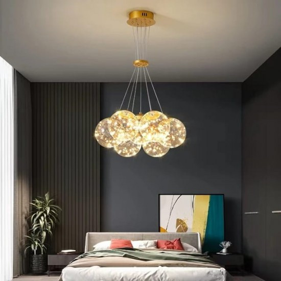 Lustra led suspendata Elit's, Zuya 7 globuri Gold, 52w