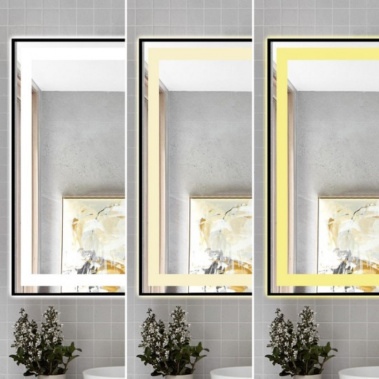 Oglindă Baie LED Elit's Premium cu Senzor de Miscare, Lumina Rece, Caldă și Neutră, 80x60cm, Rama Neagră, Ceas
