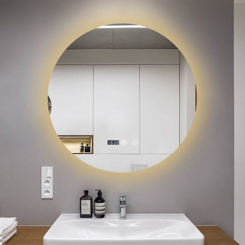 Oglindă Baie LED și Dezaburire Premium cu Senzor Touch, Lumina Rece, Caldă și Neutră,Elit's  60 cm, lumina ambientala spate