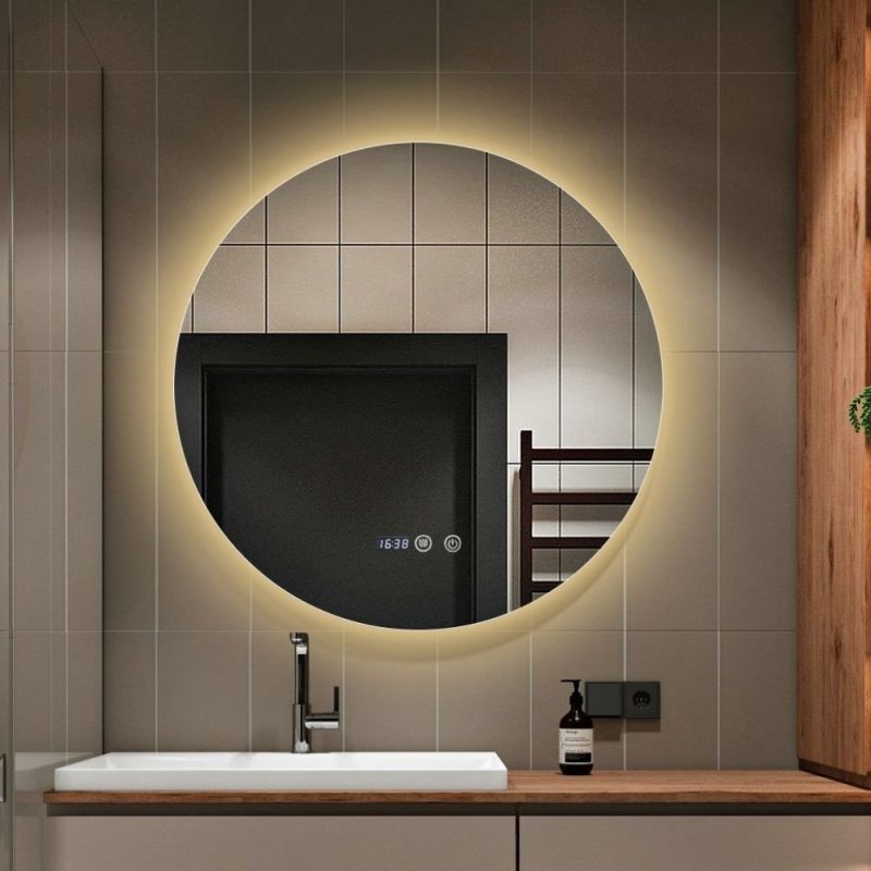 Oglindă Baie LED și Dezaburire Premium cu Senzor Touch, Lumina Rece, Caldă și Neutră,Elit's  60 cm, lumina ambientala spate