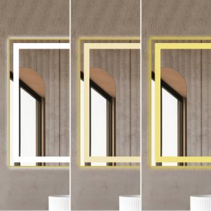 Oglindă Baie LED și Dezaburire Elit’s Premium cu Senzor Touch - Lumina Rece, Caldă și Neutră - 80x60cm - Rama Bronz Antichizat