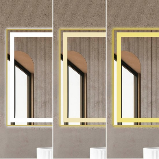Oglindă Baie LED și Dezaburire Elit’s Premium cu Senzor Touch - Lumina Rece, Caldă și Neutră - 80x60cm - Rama Bronz Antichizat
