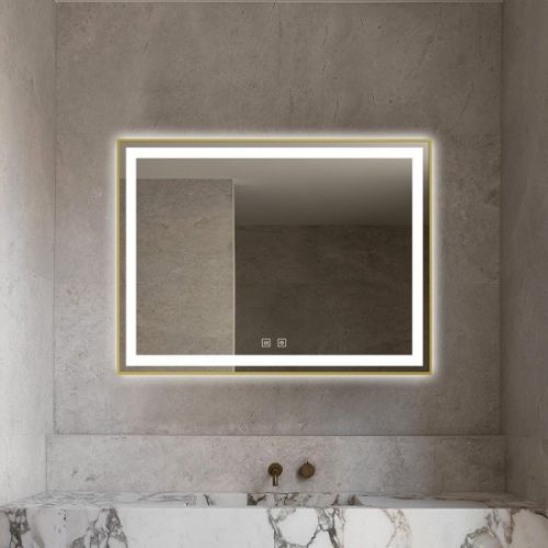 Oglindă Baie LED și Dezaburire Elit’s Premium cu Senzor Touch - Lumina Rece, Caldă și Neutră - 80x60cm - Rama Bronz Antichizat