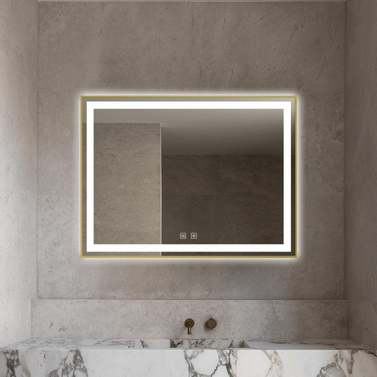 Oglindă Baie LED și Dezaburire Elit’s Premium cu Senzor Touch - Lumina Rece, Caldă și Neutră - 80x60cm - Rama Bronz Antichizat