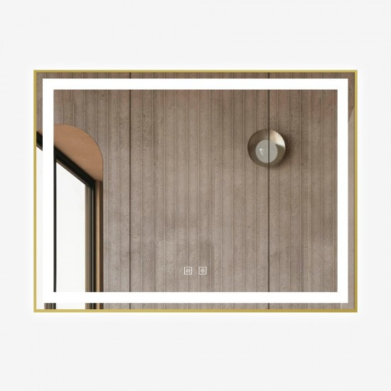 Oglindă Baie LED și Dezaburire Elit’s Premium cu Senzor Touch - Lumina Rece, Caldă și Neutră - 80x60cm - Rama Bronz Antichizat