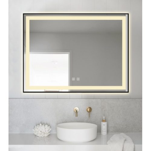Oglindă Baie LED și Dezaburire Elit’s Premium cu Senzor Touch - Lumina Rece, Caldă și Neutră - 80x60cm - Rama Negru Antichizat