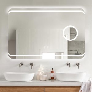 Oglindă Baie LED și Dezaburire Elit’s Premium cu Senzor Touch, Lumina Rece, Caldă și Neutră, 90x60cm, Lupa Cosmetica esn141