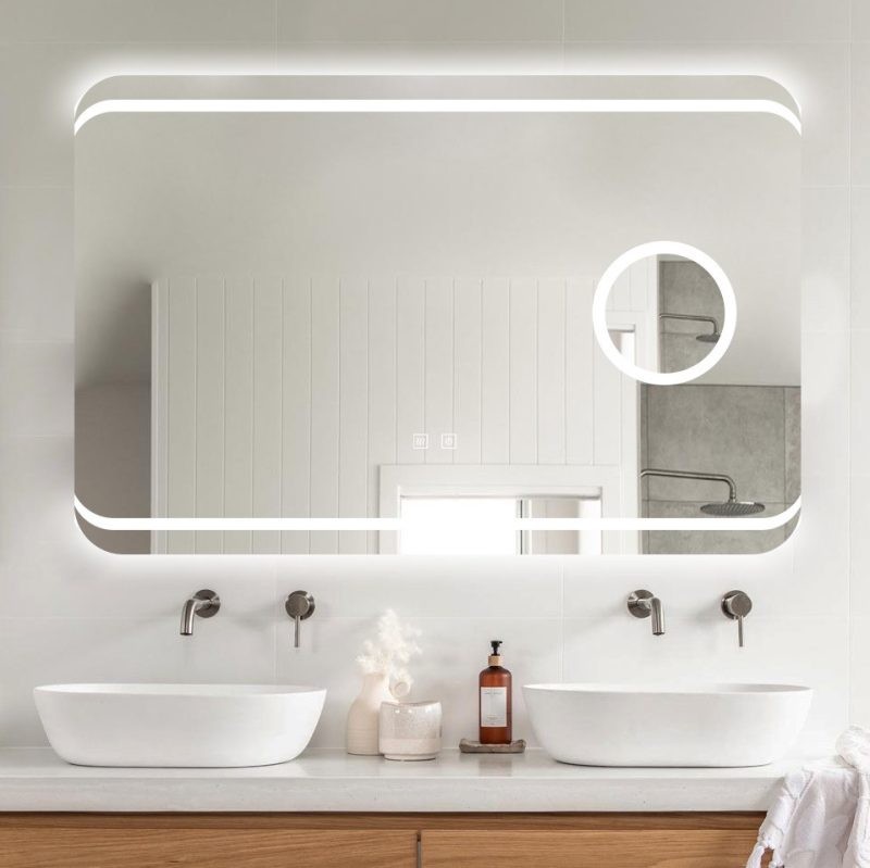 Oglindă Baie LED și Dezaburire Elit’s Premium cu Senzor Touch, Lumina Rece, Caldă și Neutră, 90x60cm, Lupa Cosmetica esn141