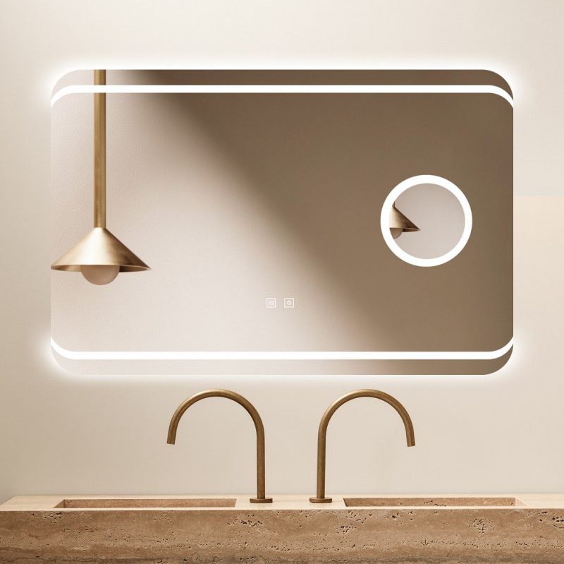 Oglindă Baie LED și Dezaburire Elit’s Premium cu Senzor Touch, Lumina Rece, Caldă și Neutră, 90x60cm, Lupa Cosmetica esn141