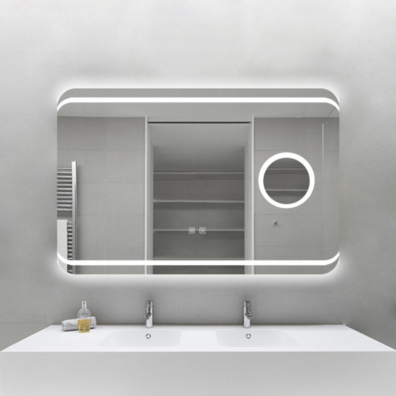 Oglindă Baie LED și Dezaburire Elit’s Premium cu Senzor Touch, Lumina Rece, Caldă și Neutră, 90x60cm, Lupa Cosmetica esn141