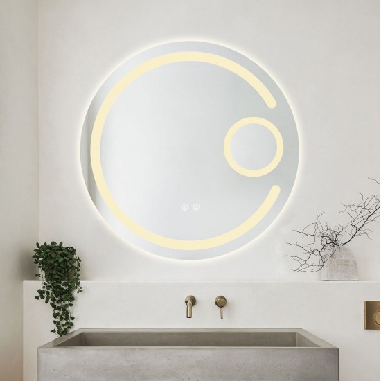 Oglindă Baie LED și Dezaburire Elit's Premium cu Senzor Touch, Lumina Rece, Caldă și Neutră, 70cm, Lupa Cosmetica