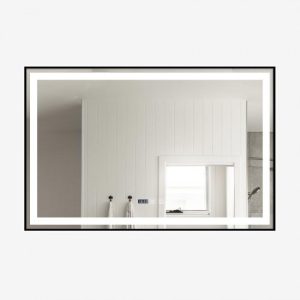 Oglindă Baie LED și Dezaburire Elit's Premium cu Senzor Touch, Lumina Rece, Caldă și Neutră, 100x65cm, Negru Antichizat, Ceas