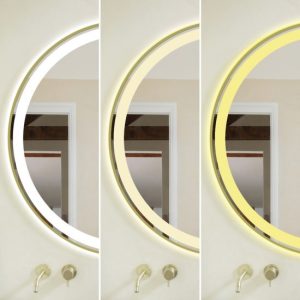 Oglindă Baie LED și Dezaburire Elit's Premium cu Senzor Touch, Lumina Rece, Caldă și Neutră, 70cm, Rama Gold