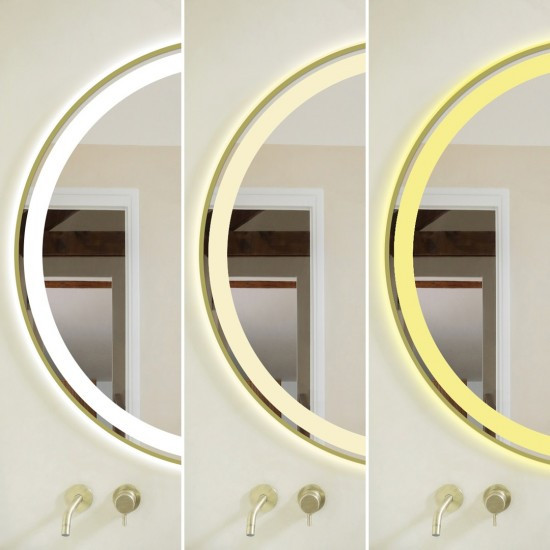 Oglindă Baie LED și Dezaburire Elit's Premium cu Senzor Touch, Lumina Rece, Caldă și Neutră, 70cm, Rama Gold