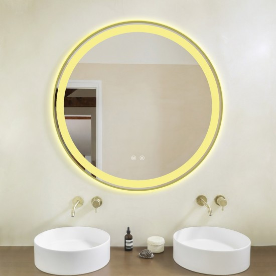Oglindă Baie LED și Dezaburire Elit's Premium cu Senzor Touch, Lumina Rece, Caldă și Neutră, 70cm, Rama Gold