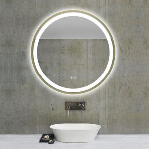 Oglindă Baie LED și Dezaburire Elit's Premium cu Senzor Touch, Lumina Rece, Caldă și Neutră, 70cm, Rama Gold