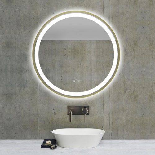 Oglindă Baie LED și Dezaburire Elit's Premium cu Senzor Touch, Lumina Rece, Caldă și Neutră, 70cm, Rama Gold