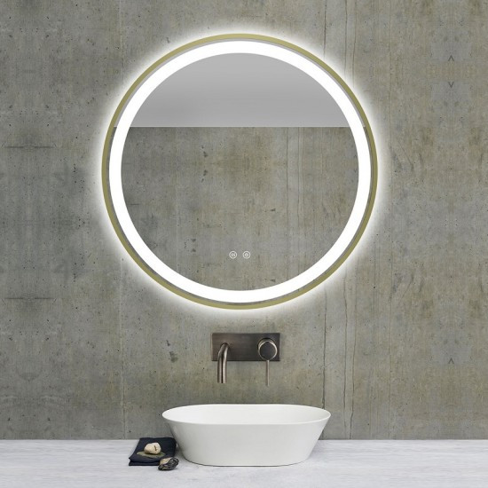 Oglindă Baie LED și Dezaburire Elit's Premium cu Senzor Touch, Lumina Rece, Caldă și Neutră, 70cm, Rama Gold