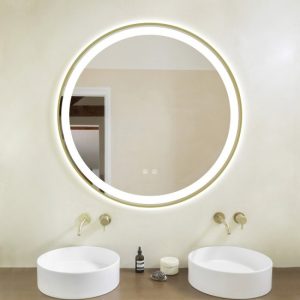 Oglindă Baie LED și Dezaburire Elit's Premium cu Senzor Touch, Lumina Rece, Caldă și Neutră, 70cm, Rama Gold