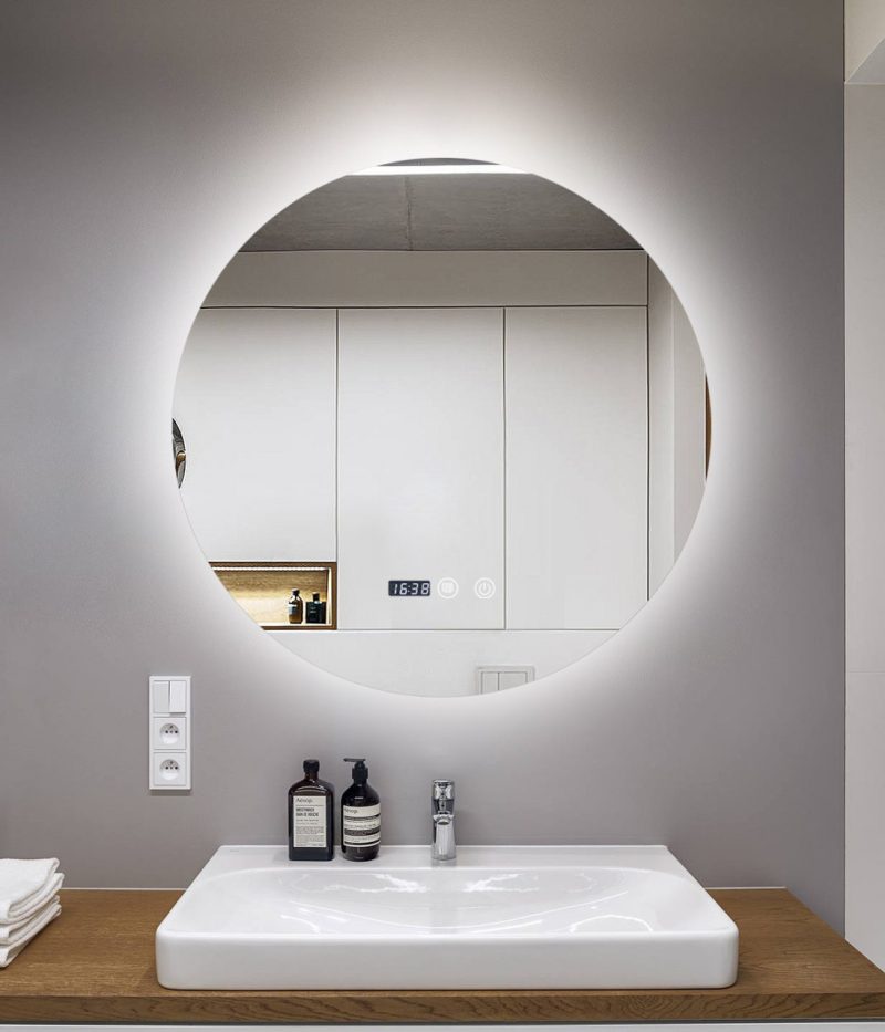 Oglindă Baie LED și Dezaburire Elit's Premium cu Senzor Touch, Lumina Rece, Caldă și Neutră, 80 cm, lumina ambientala spate