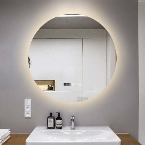 Oglindă Baie LED și Dezaburire Elit's Premium cu Senzor Touch, Lumina Rece, Caldă și Neutră, 90 cm, lumina ambientala spate