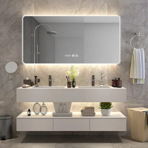 Oglindă Baie LED și Dezaburire Elit's Premium: Senzor Touch, Lumina Rece, Caldă și Neutră, 100x80cm, Lumina Ambientală Spate