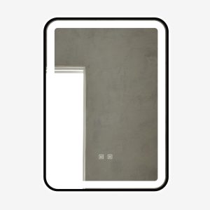Oglindă Baie LED și Dezaburire Elit's Premium cu Senzor Touch, Lumina Rece, Caldă și Neutră, 50x70cm, cu rama Negru Antichizat, Ceas