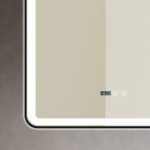 Oglindă Baie LED și Dezaburire Elit's Premium cu Senzor Touch, Lumina Rece, Caldă și Neutră, 60x90cm, cu rama Negru Antichizat, Ceas