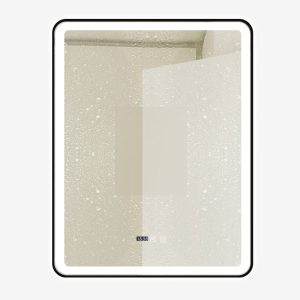 Oglindă Baie LED și Dezaburire Elit's Premium cu Senzor Touch, Lumina Rece, Caldă și Neutră, 70x90cm, cu rama Negru Antichizat, Ceas