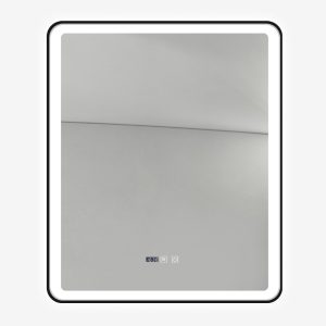 Oglindă Baie LED și Dezaburire Elit's Premium cu Senzor Touch, Lumina Rece, Caldă și Neutră, 75x90cm, cu rama Negru Antichizat, Ceas