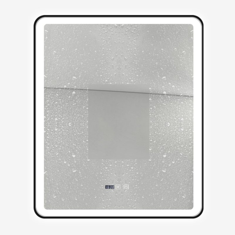 Oglindă Baie LED și Dezaburire Elit's Premium cu Senzor Touch, Lumina Rece, Caldă și Neutră, 60x100cm, cu rama Negru Antichizat, Ceas