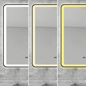 Oglindă Baie LED și Dezaburire Elit's Premium cu Senzor Touch, Lumina Rece, Caldă și Neutră, 60x100cm, cu rama Negru Antichizat, Ceas
