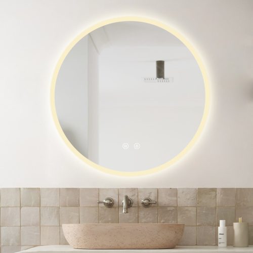 Oglindă Baie LED și Dezaburire cu Senzor Touch, Lumina Rece, Caldă și Neutră, 50 cm