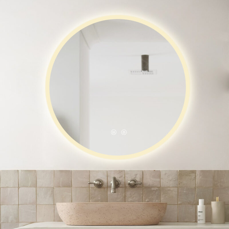 Oglindă Baie LED și Dezaburire cu Senzor Touch, Lumina Rece, Caldă și Neutră, 50 cm
