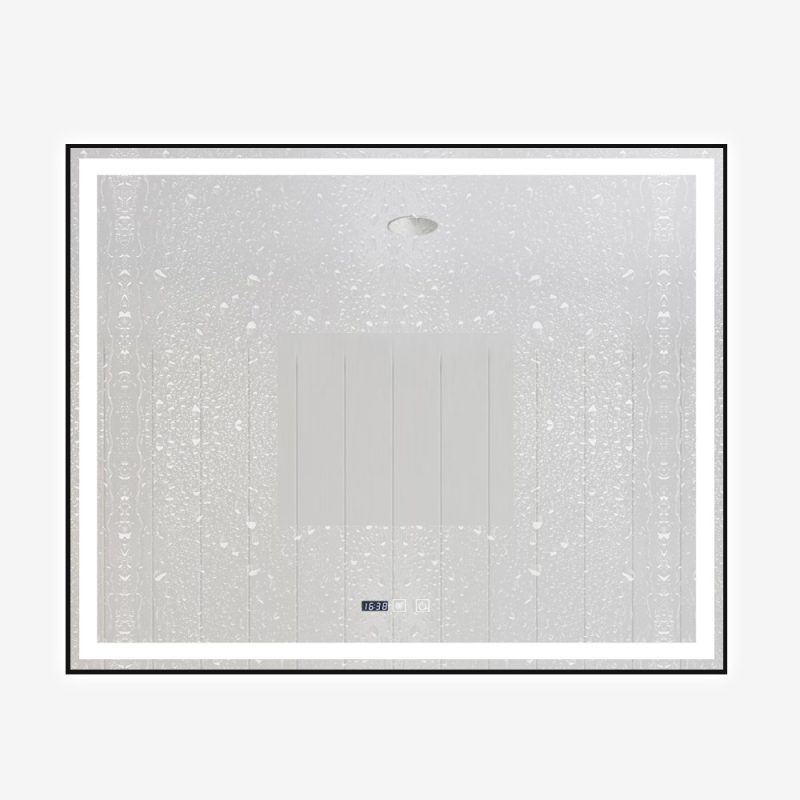 Oglindă Baie LED și Dezaburire Elit's Premium cu Senzor Touch, Lumina Rece, Caldă și Neutră, 120x80 cm, cu rama Negru Antichizat, Ceas