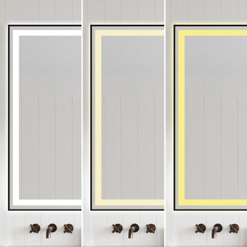 Oglindă Baie LED și Dezaburire Elit's Premium cu Senzor Touch, Lumina Rece, Caldă și Neutră, 120x80 cm, cu rama Negru Antichizat, Ceas