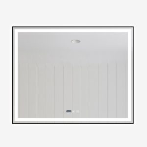 Oglindă Baie LED și Dezaburire Elit's Premium cu Senzor Touch, Lumina Rece, Caldă și Neutră, 120x80 cm, cu rama Negru Antichizat, Ceas