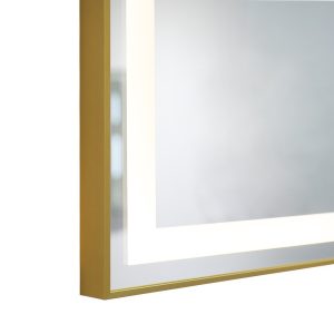 Oglindă Baie LED și Dezaburire Elit's Premium cu Senzor Touch, Lumina Rece, Caldă și Neutră, 100x80 cm, cu rama Bronz Gold Antichizat, Ceas