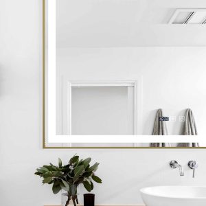 Oglindă Baie LED și Dezaburire Elit's Premium cu Senzor Touch, Lumina Rece, Caldă și Neutră, 120x80 cm, cu rama Bronz Gold Antichizat, Ceas