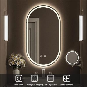 Oglindă Baie LED și Dezaburire Premium cu Senzor Touch,Elit's Lumina Rece, Caldă și Neutră, 50x100cm