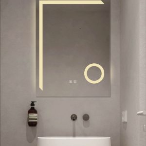 Oglinda Led Si Touch Cu Functie Dezaburire,Elit's  Lumina rece ,calda, neutra, 60x80cm ,lupa cosmetica x3