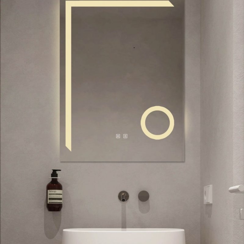 Oglinda Led Si Touch Cu Functie Dezaburire,Elit's  Lumina rece ,calda, neutra, 60x80cm ,lupa cosmetica x3