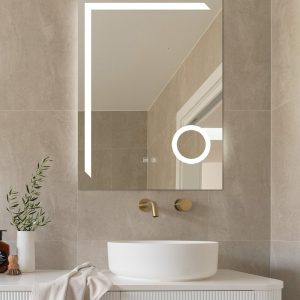 Oglinda Led Si Touch Cu Functie Dezaburire,Elit's  Lumina rece ,calda, neutra, 60x80cm ,lupa cosmetica x3