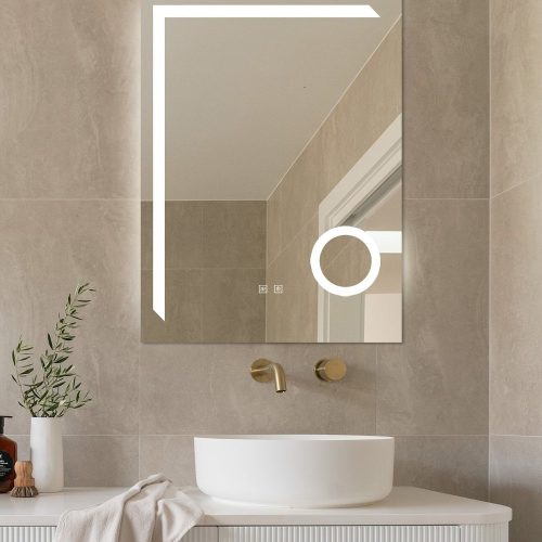 Oglinda Led Si Touch Cu Functie Dezaburire,Elit's  Lumina rece ,calda, neutra, 60x80cm ,lupa cosmetica x3