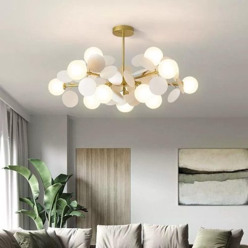 Lustra Led G9, Iris Gold Alb,Cu 10 Abajururi Sticla