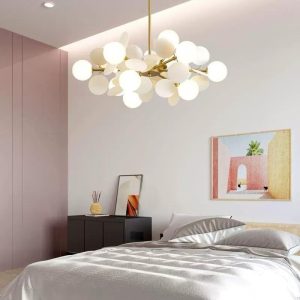 Lustra Led G9, Iris Gold Alb,Cu 10 Abajururi Sticla