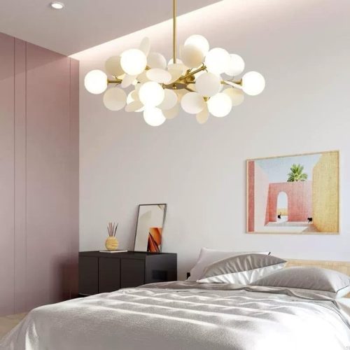 Lustra Led G9, Iris Gold Alb,Cu 15 Abajururi Sticla