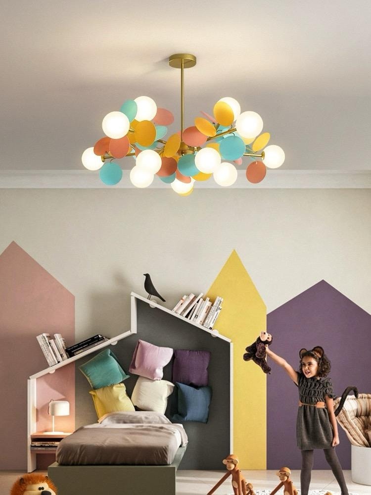 Lustra Led G9, Iris Multicolor, Cu 15 Abajururi Sticla