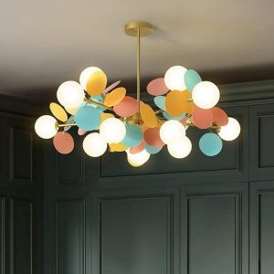 Lustra Led G9, Iris Multicolor, Cu 15 Abajururi Sticla