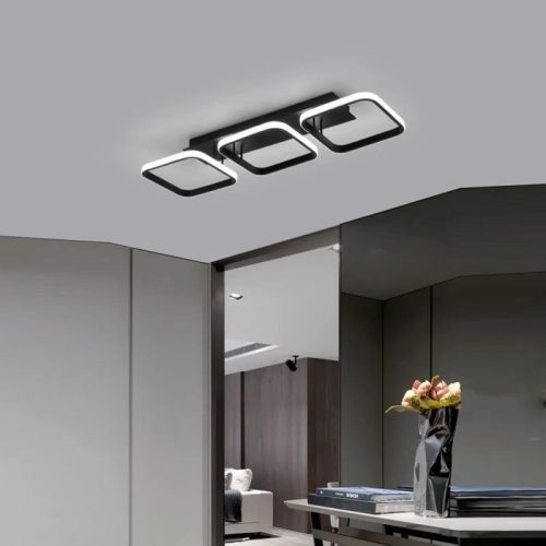 Lustra LED Plafoniera, B130-3BK, 3 Tipuri De Lumina, 54W, Negru Patrata